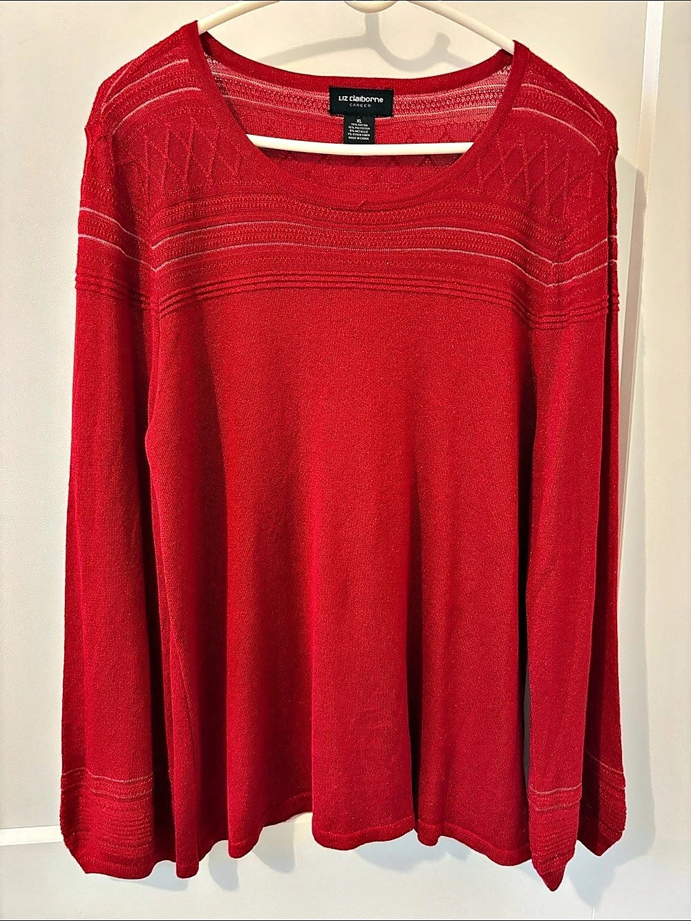 Liz Claiborne Red Geometric Knit Sweater XL Like New